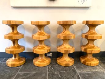 FOUR Very Beautiful Custom Mahdavi Styled Wood Bar Stools By The Westmount Group (W1)