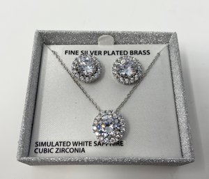 Simulated White Sapphire And CZ Earrings And Necklace