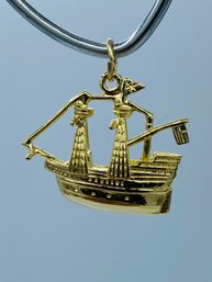 14k Yellow Gold 3D Schooner / Sailboat Charm