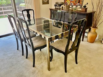 Modern Chrome And Glass Dining Table & Chairs