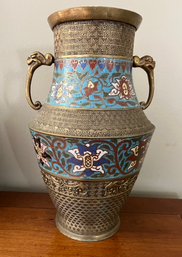 Vintage Japanese Bronze Champleve/ Cloisonne Handled Vase