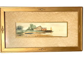 Vintage Framed Watercolor Painting Of Coastal Scene, Signed Hasson. ( #21, Blue Guest BR)