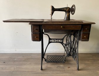 Singer Treadle Sewing Machine With Cast Iron Base