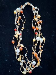 14 Kt Clasp, Beads, Threading, With Pearls, Amber, Citrine, 16 Inch Long, Never Worn