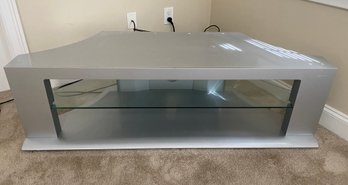 Gloss Silver Tv Stand With Glass Shelf On Casters