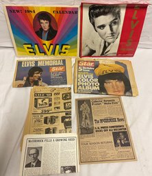 Collection Of Elvis Presley Memorabilia Including Two Calendars And Newspapers