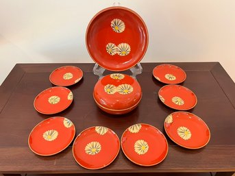 Vtg Nagaoka Kamakura Asian Japanese Cake Lacquer Bowl Plate Covered Dish