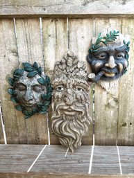 Trio Of Whimsical Tree Faces, Fun Patio Decor