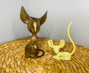 Mid Century Mice Statues-brass And Cast
