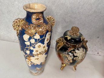 Charming Set Of Blue Japanese Vintage Satsuma