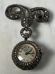 Fabulous Rare 1930s/40s BUCHERER - LUCERNE - Watch Ball Pin / Brooch - Sterling Silver & Marcasite - Running