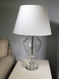 Client Paid $445 Each (1 Of 2) Fabulous Clear Glass Urn Lamp With Lucite Base With Crisp White Lampshade