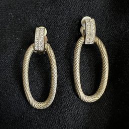 Vintage Oblong Rope Doorknocker Earrings With Rhinestones
