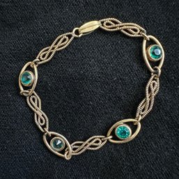 Vintage Gold Filled Link Bracelet With Green Stones