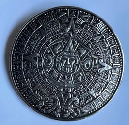 Huge Sterling Aztec Calendar Pendant Brooch - Mexico Taxco 925 -