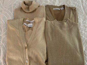 Metallic Gold Sweater Set Varying Brands Luz, Liz, NY&co, & Crystal Kobe