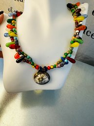 Handmade Hawaiian Artisan Colorful Large And Small Beaded Pendant Necklace