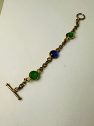 Beautiful Kenyan Artisan Jeweler Brass And Green And Blue Colored Glass Stones