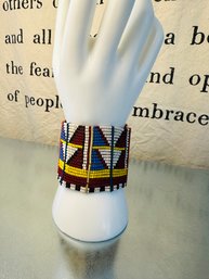 Handmade In Kenya Beautiful Beaded Colored Cuff Bracelet