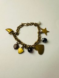 Artisan Handmade In Kenya Brass And Beaded Stars And Hearts Charm Bracelet