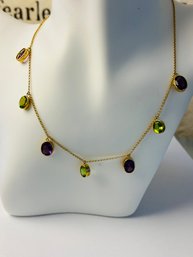 REAL 14Kt GOLD Peridot And Amethyst Charm Necklace STUNNING