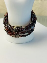 Handmade In Hawaii Metal And Beaded Multi Strand Cuff Bracelet