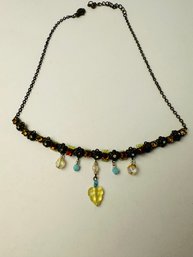 Artisan Handmade On Metal Rosette Design With Colorful Gemstone Detail Necklace