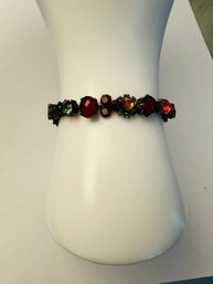 Vintage Artisan Bracelet Made Of Metal And Jewel Toned Glass