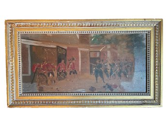 Antique , Signed Painting On Board Featuring A Military Conflict . France?