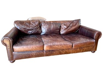 Restoration Hardware Oversized Distressed Leather Sofa. (2)