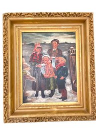 Antique Framed Oil On Board Of A Group Of Carolers Singing Appears To Be Unsigned ( #28, 2nd Fl Office)