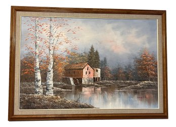 Large Signed Oil Painting Of New England Scene