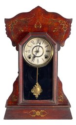 Antique Gilbert Mantle Clock With Painted Details