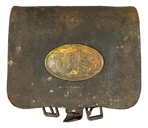 Antique Civil War US 1855 Model Leather Cartridge Box With Metal Tins