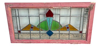Antique Stained Glass Window In Wood Frame