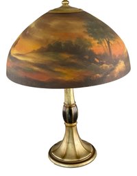 Antique Reverse Painted Lamp By Jefferson, Incredible Piece