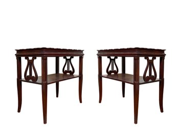 Matching Pair - 1950 Mahogany Harpside Side Table By Superior Table