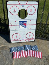 Fantastic NEW YORK RANGERS Cornhole Game - Looks Brand New With American Flag Bean Bags - Bags Never Used !