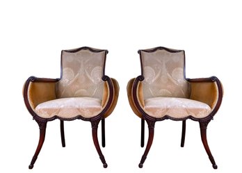 Hollywood Regency Sabre Leg Tufted Side Parlor Chairs