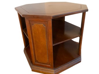 Octagonal Vintage Solid Wood Side Table With A Shelf.