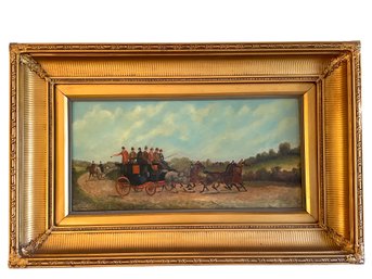Antique Oil On Board Of A Coaching Scene, Signed Illegibly, Beautifully Framed, Very Well Done (FR 1)
