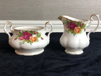 Vintage Royal Albert Old Country Roses Bone China Cream & Sugar Set