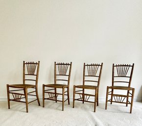 Set Of 4 - Vintage Gold Painted Faux Bamboo Ballroom Side Chairs