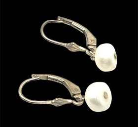 Vintage Signed Sterling Silver Pearl Color Dangle Earrings
