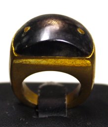 Vintage Solid Brass And Carved Horn Dome Shaped Ring Size 6 HEAVY