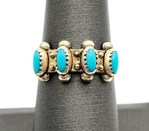 Vintage Native American Sterling Silver THE BELL TRADING POST Turquoise Ring, Size 7