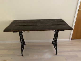 Metal Iron Base Wooden Top Desk Table