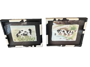 Pair Of Embossed Paper Holstein Cow Themed Art