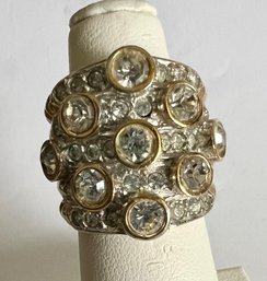 SPARKLEY GOLD AND SILVER TONE WIDE RHINESTONE RING