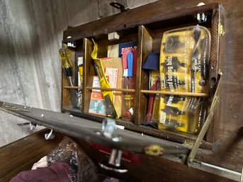 Very Cool Wood Tool Box With Tons Of Tools And Wood Stand On Wheels